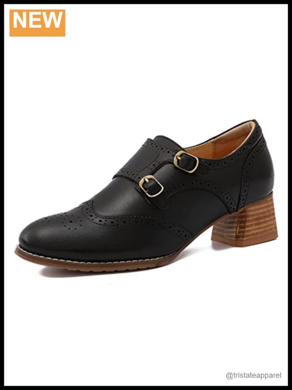 Sheepskin Leather Chunky Heel Monk Strap Wingtip Oxfords